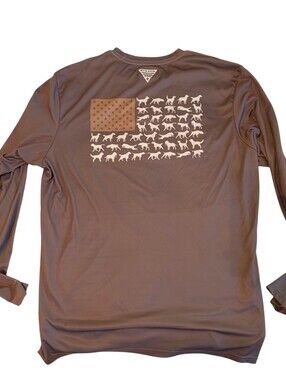 Columbia PFG Omni-Shade Long Sleeve Fishing American Shirt Mens Large Dog Flag